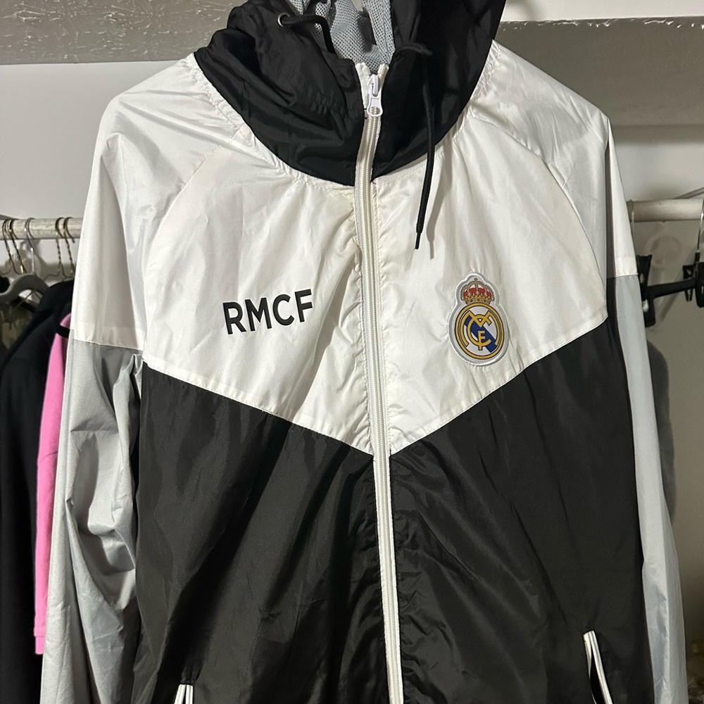 REAL MADRID Windbreaker Jacket, Black & White, Size XL